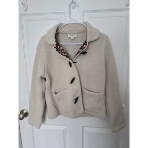 Norm Thompson Faux Sherpa Jacket Women's Sz S Off White Coat Toggle Button Lined